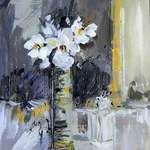 White Anemone Vase -  27 x 33 cms - Acrylic on Box Canvas SOLD