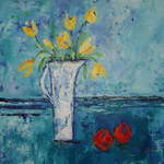 Yellow Tulips with Oranges - Acrylic on Box Canvas - 50 x 50 cms