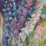 Delphiniums and Peonies - Acrylic on Canvas Panel - 30 x 90 cm
