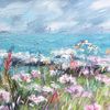 Flowers on the Clifftop, North Devon - Mixed media on canvas