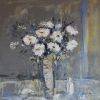White Anemone Vase with Scent Bottle - Mixed media on Wood Panel - 60 x 60 