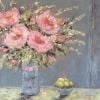 Pink Peonies and Limes  100cm x 100cm Mixed Media on Wood Panel